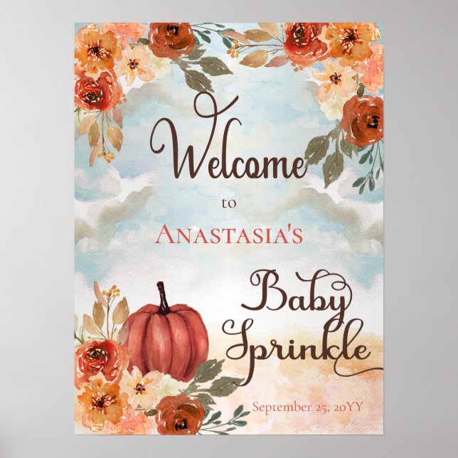 Poster Un Petit Citrouille Floral Girl Baby Sprinkl Bienv (Devant)