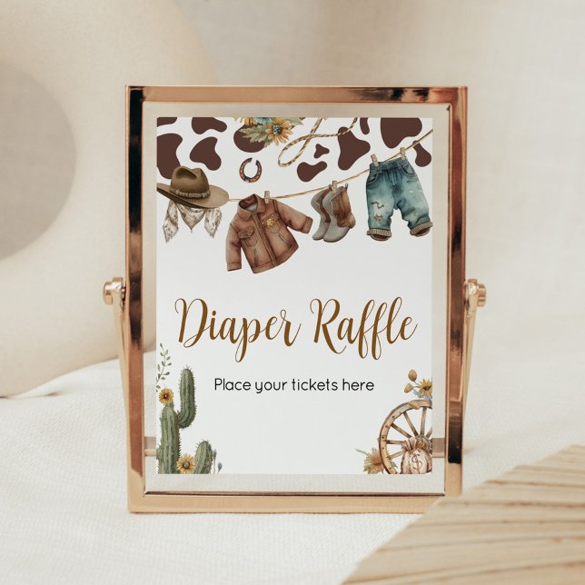 Poster Un Petit Crochet De Baby shower De Cowboy (A Little Cowboy Baby Shower Diaper Raffle Sign)