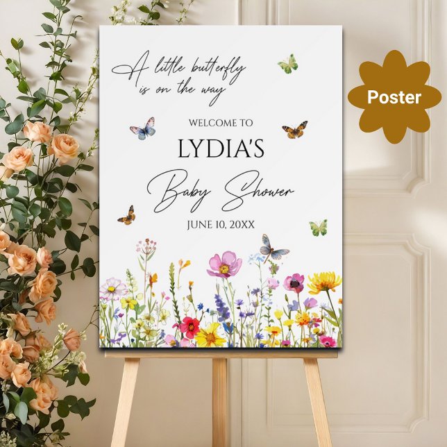 Poster Un petit Fleur sauvage à papillon Baby shower  (Créateur téléchargé)