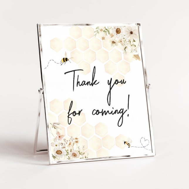 Poster Un petit Merci d'abeille au miel pour venir (As Sweet as can Bee Baby Shower Thank you for Coming Sign)