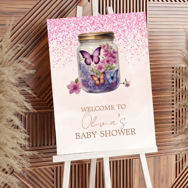 Poster Un petit papillon dans un bocal Baby shower floral (Créateur téléchargé)
