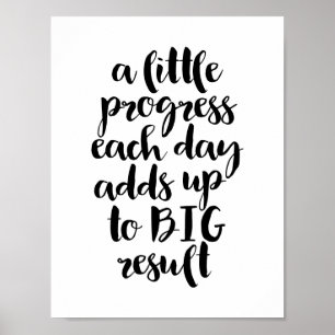 Poster Un petit progrès chaque jour, une motivation noire