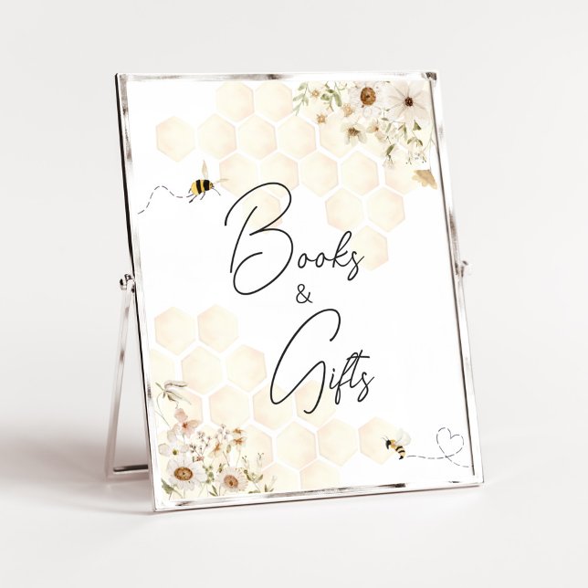 Poster Un peu de Baby shower d'abeilles de miel Livres et (As Sweet as can Bee Baby Shower Books and Gifts Sign)