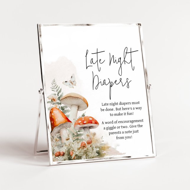 Poster Un Peu De Champignons Enchantés Des Diapositives D (Little Mushroom Baby Shower Late Night Diapers Sign)