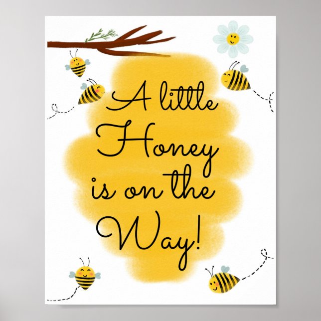 Poster Un Peu De Miel Est En Route | Baby shower d'abeill (Devant)