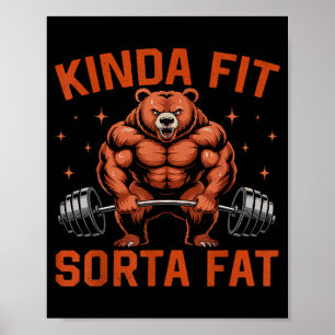 Poster Un peu en forme plutôt gras ours de gym drôle d'ha