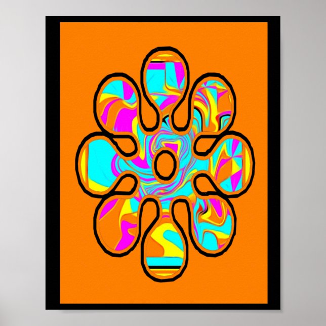 Poster Un Peu Hippie. Motif de fleurs. Couleur brillante (Devant)