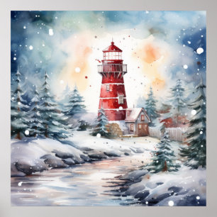 Poster Un phare en hiver