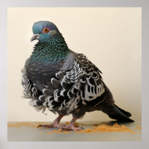Poster Un pigeon à dos frillonné avec plumes frisées
