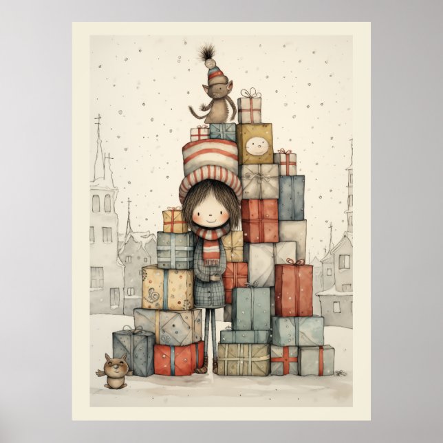Poster Un Pile De Cadeaux De Noël (Devant)