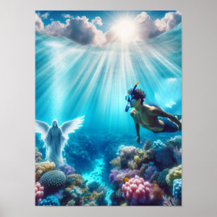 Poster un plongeur en apnée trouve un ange dans le récif