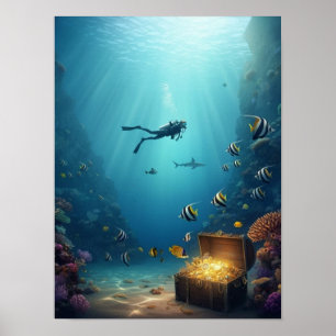 Poster Un plongeur trouve un trésor
