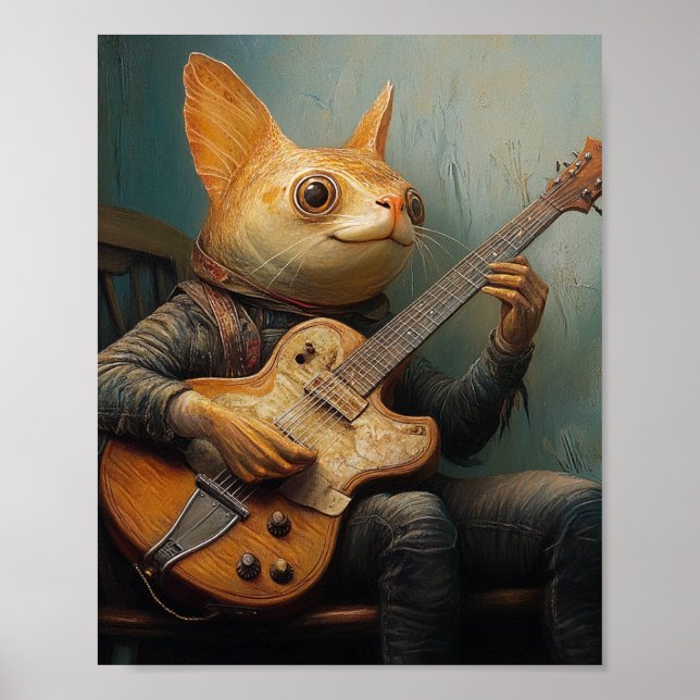 Poster Un poisson-chat amusant qui joue de l'imaginaire d (Devant)
