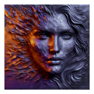 Poster Un portrait Abstrait du visage de la femme - 3D Em
