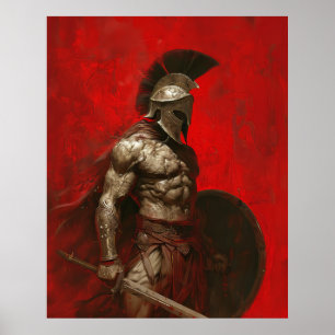 Poster Un puissant guerrier spartiate tenant l'épée et le