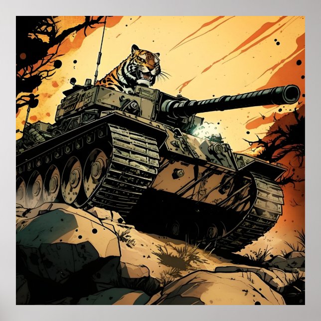 Poster Un réservoir de tigre avec un tigre dessus (Devant)