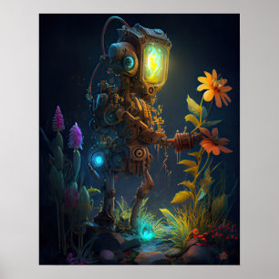 Poster Un robot regarde les fleurs