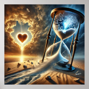 Poster Un sablier brisé : une vision surréaliste du temps