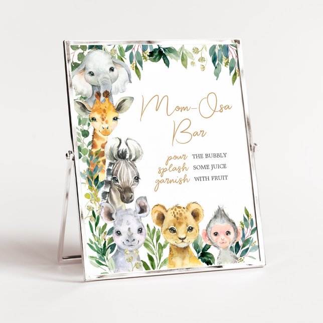 Poster Un Safari Wild One Baby shower Maman Osa Bar (Safari Baby Shower Mom Osa Bar Sign)