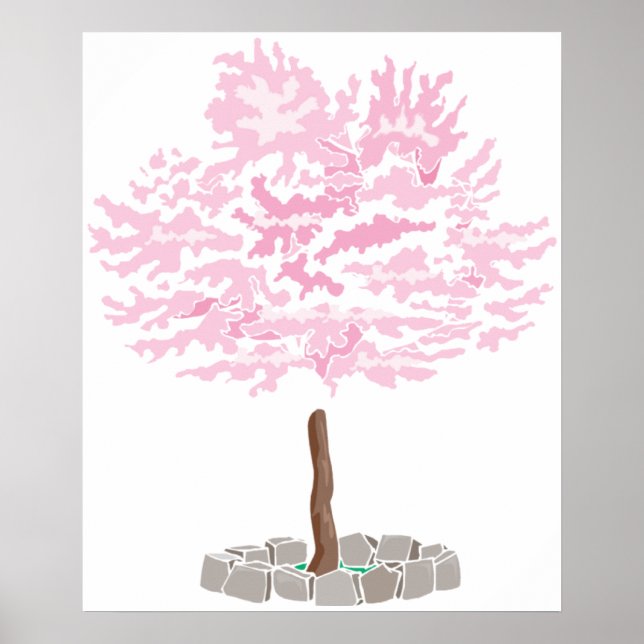 Poster Un seul arbre à fleurs de cerisiers (Devant)