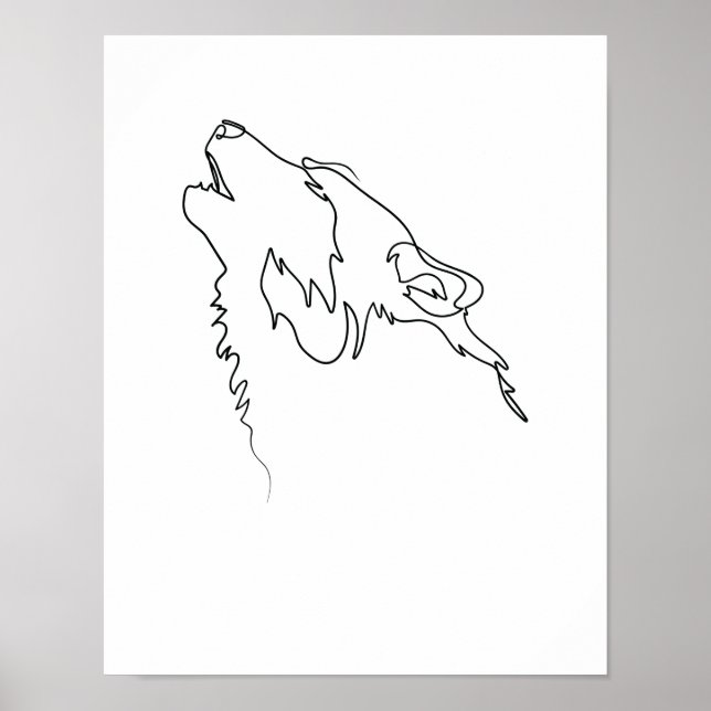 Poster Un seul trait de dessin Wolf (Devant)