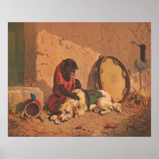 Poster Un Singe Et Un Chien Avec Un Grand Tambourin (Devant)