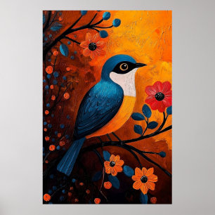 Poster Un Solo Pájaro - Oiseau et art floral