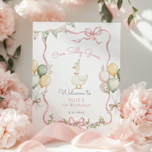 Poster Un sot oie rose Bow Girl 1er anniversaire Bienvenu