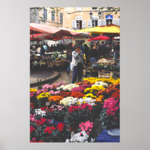 Poster Un stand de fleurs, jour du marché, Aix-en-Provenc