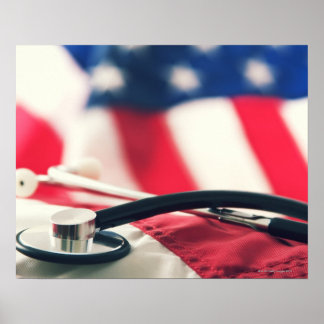 Poster Un stéthoscope médical au drapeau américain