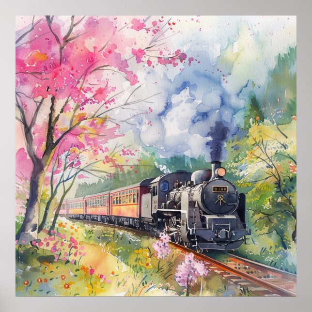 Poster Un train au printemps (Devant)