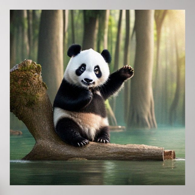 Poster Un très mignon petit Panda posant pour la caméra (Devant)