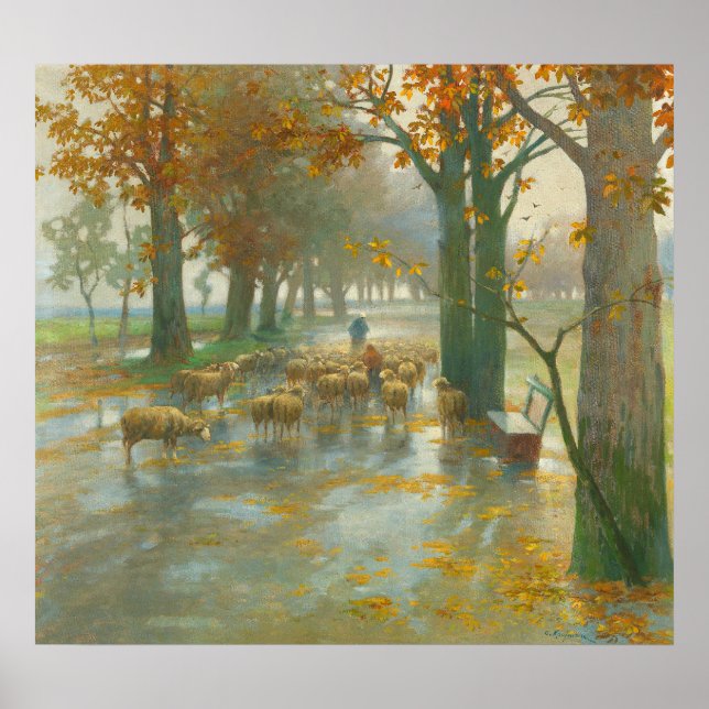 Poster Un troupeau de moutons avec bergers le jour de la  (Devant)