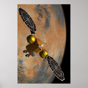 Poster Un vaisseau Spacecraft Orbitant Mars.