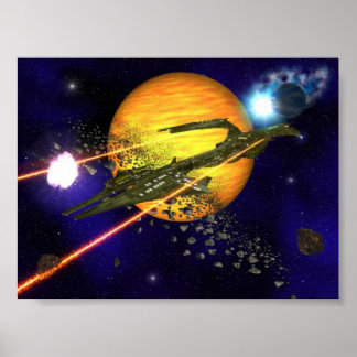 Poster Un vaisseau spatial débarrassant les astéroïdes