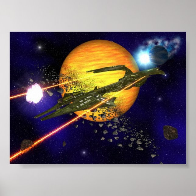 Poster Un vaisseau spatial débarrassant les astéroïdes (Devant)