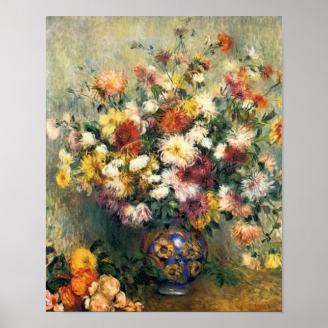 Poster Un vase de chrysanthèmes de Renoir (Devant)