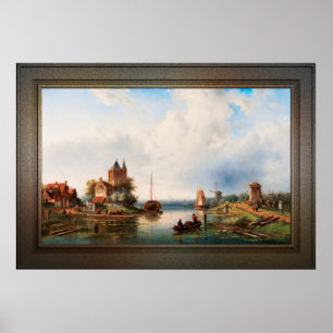Poster Un Vaste Paysage De Rivière Avec Des Moulins À Ven