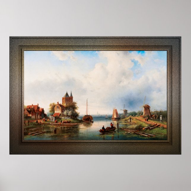 Poster Un Vaste Paysage De Rivière Avec Des Moulins À Ven (Devant)