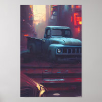 Un vieux camion abandonné dans l'affiche de Cyberp