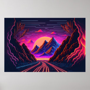 Poster Un voyage en Synthwave à travers les montagnes