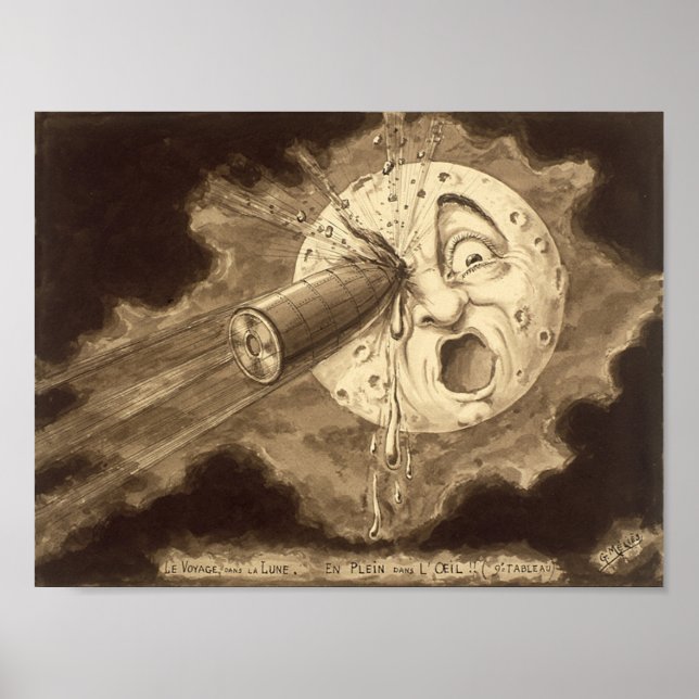 Poster Un voyage vers le dessin Vintage de la Lune (Devant)