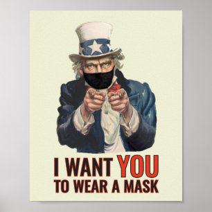 Poster Uncle Sam - I want you to wear a mask - propaganda