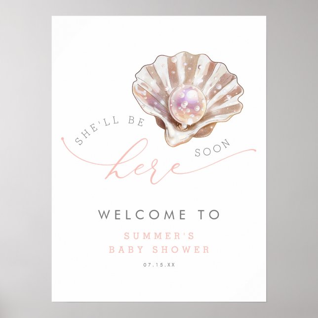 Poster Under The Sea Little Pearl Baby Shower Welcome (Devant)