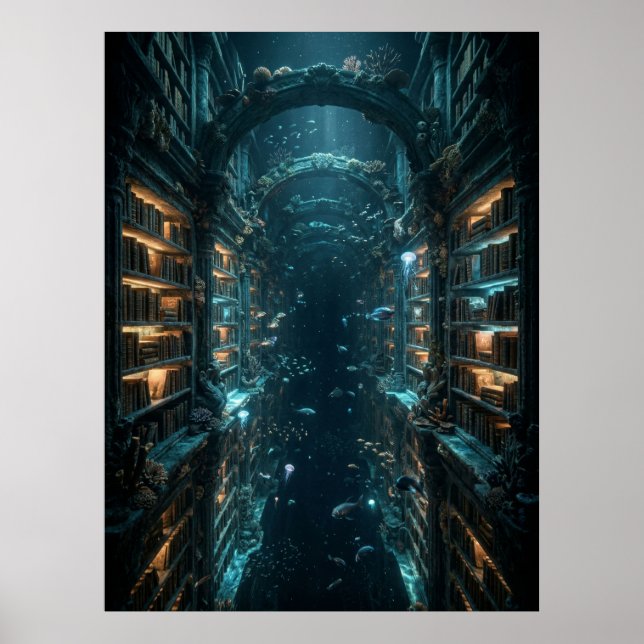 Poster Underwater Library Fantasy Art (Devant)