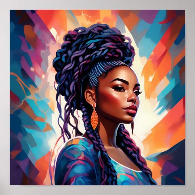 Poster Une Africaine Américaine Les cheveux dans la couro (Devant)