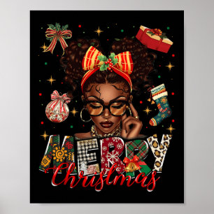 Poster Une Africaine Américaine Noire Joyeuse Pajam Noël