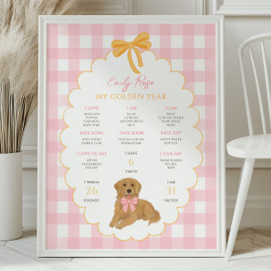 Poster Une année dorée Chien Chiot 1er Anniversaire Jalon