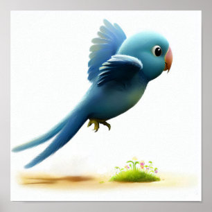 Poster Une aquarelle 3D d'un perroquet à tête bleue