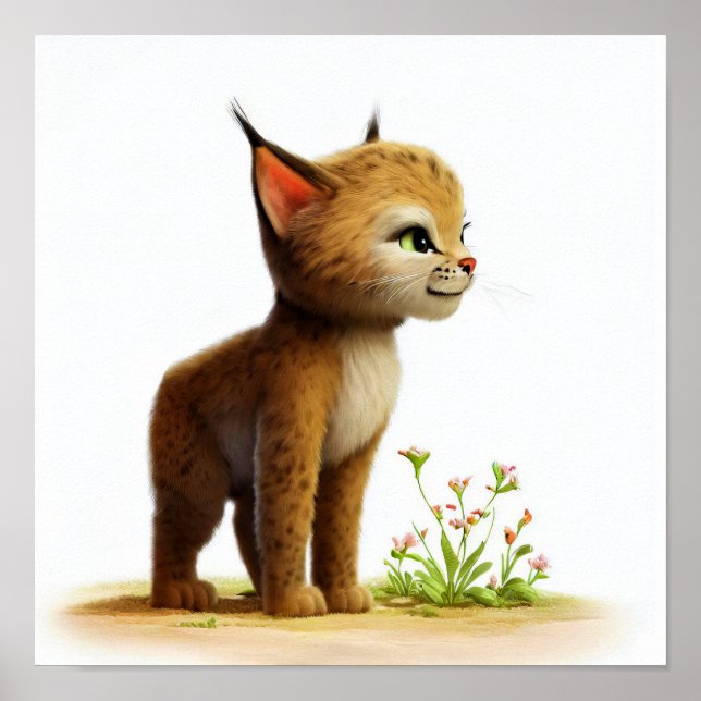 Poster Une aquarelle 3D image d'un jeune Bobcat mignon (Devant)